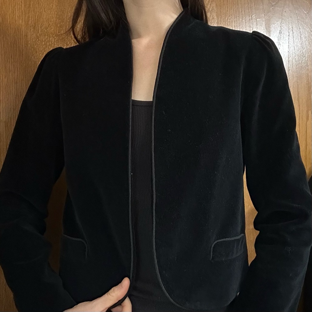 Vintage Velvet cropped Black Women's Jacket with rope trim details XS - Picture 3 of 12